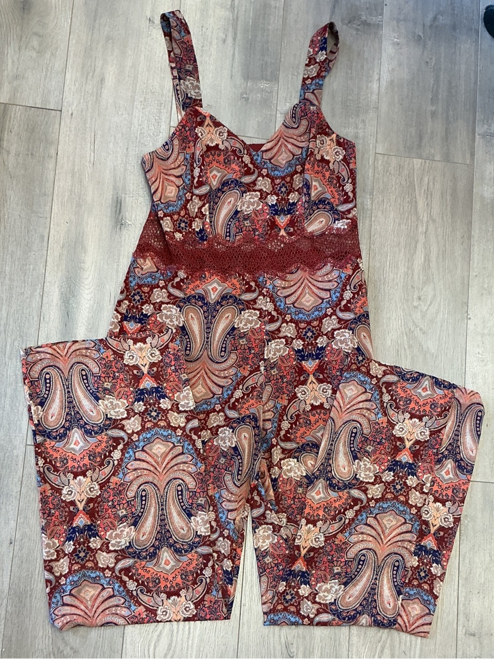 Marciano Red Paisley Wide-Leg Jumpsuit